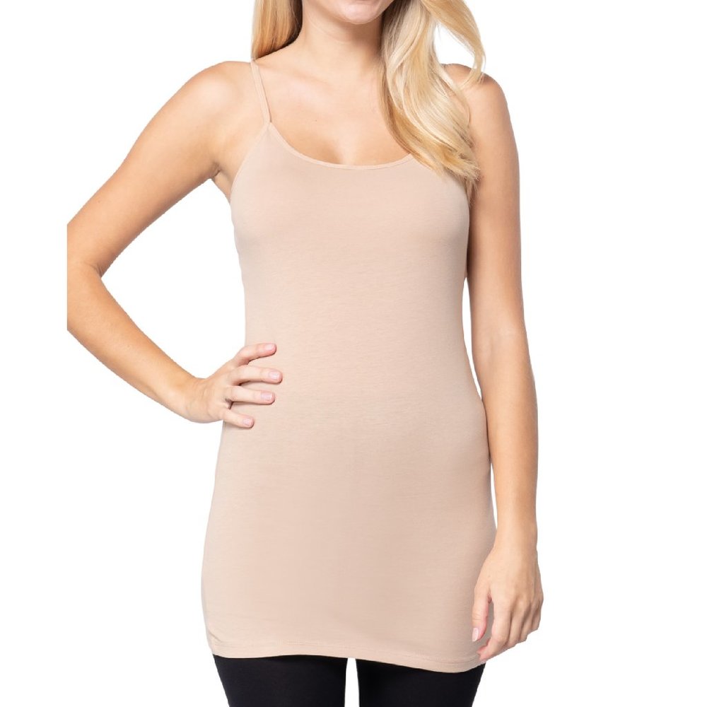 NWT- Women's Long Cami with Shelf Bra, Khaki